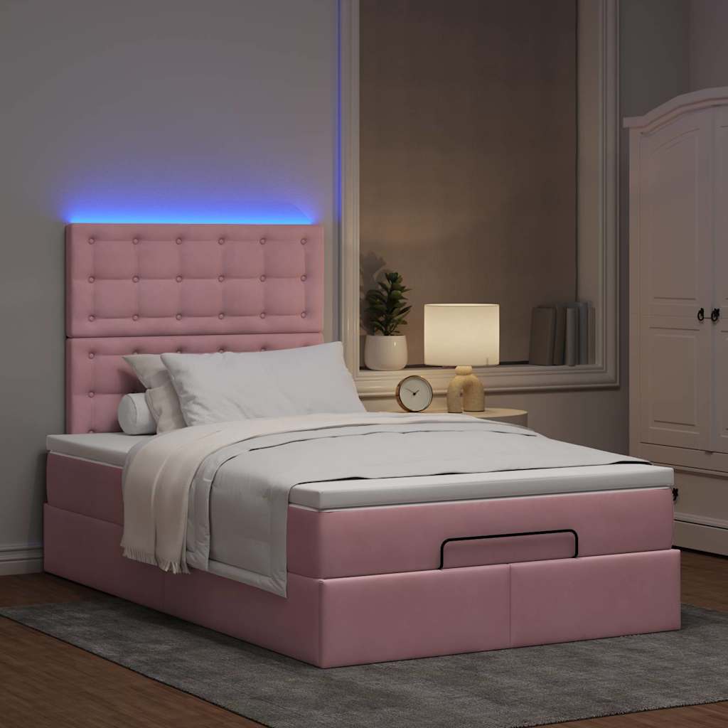 Ottoman-Bett mit Matratzen & LEDs Rosa 120x190 cm Samt