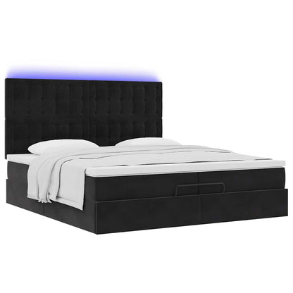 Ottoman-Bett mit Matratzen & LEDs Schwarz 200x200 cm Samt
