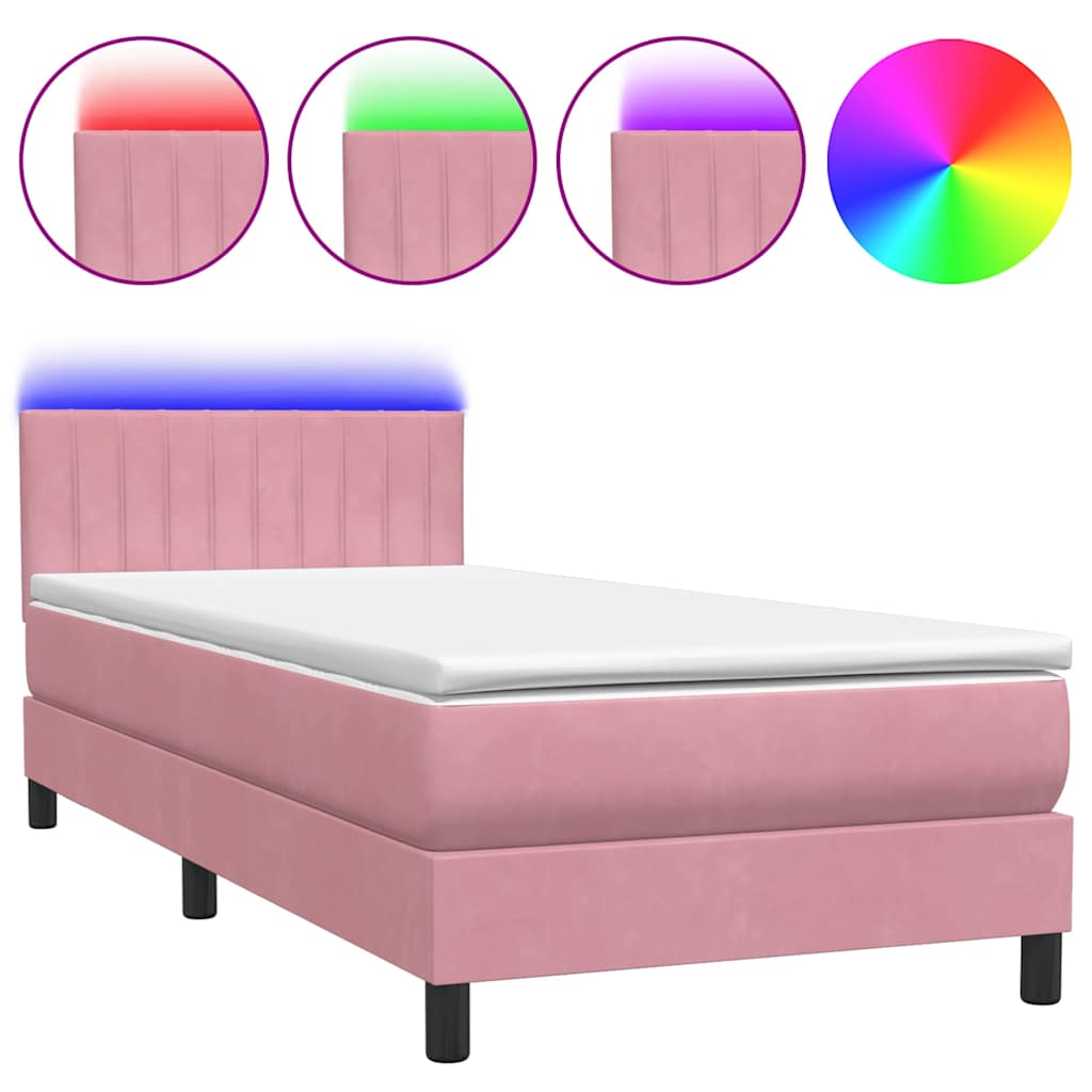 Boxspringbett mit Matratze & LED Rosa 90x220 cm Samt