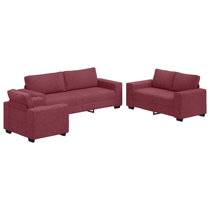 3-teiliges Sofa-Set mit Kissen, weinroter Stoff
