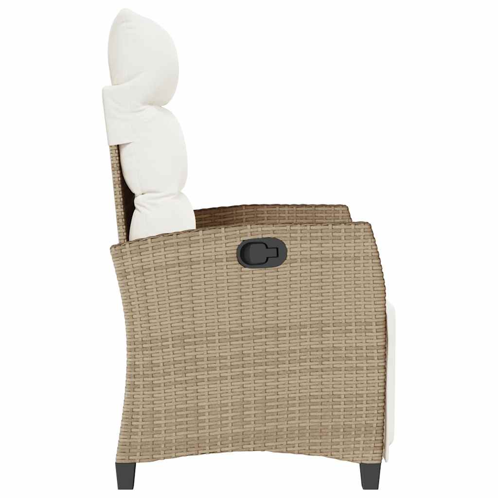 Gartensessel mit Beistelltisch Verstellbar Beige Poly Rattan