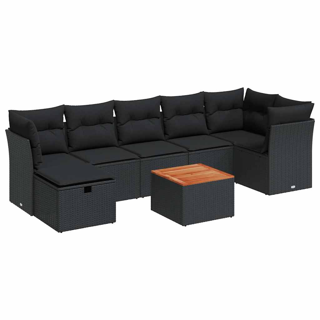 8-tlg. Garten-Sofagarnitur mit Kissen Schwarz Poly Rattan