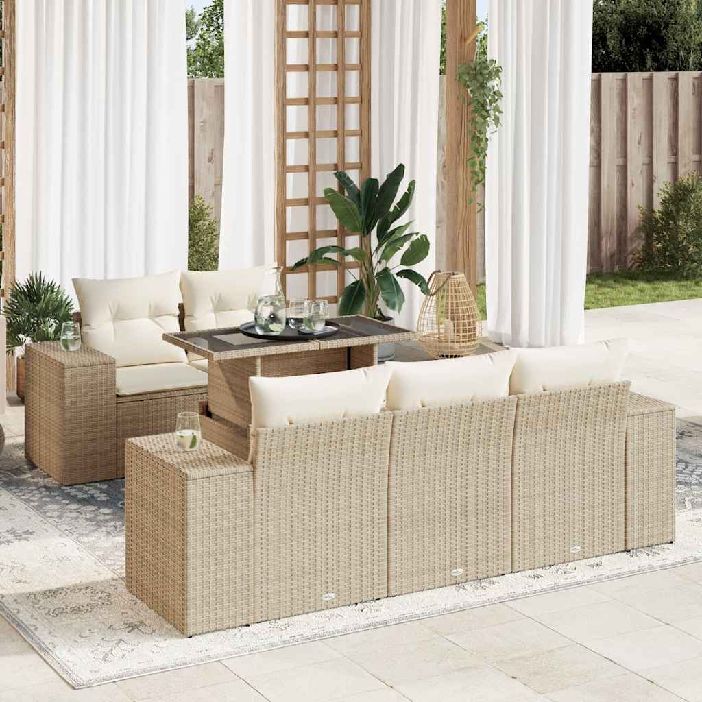 6-tlg. Garten-Sofagarnitur mit Kissen Beige Poly Rattan