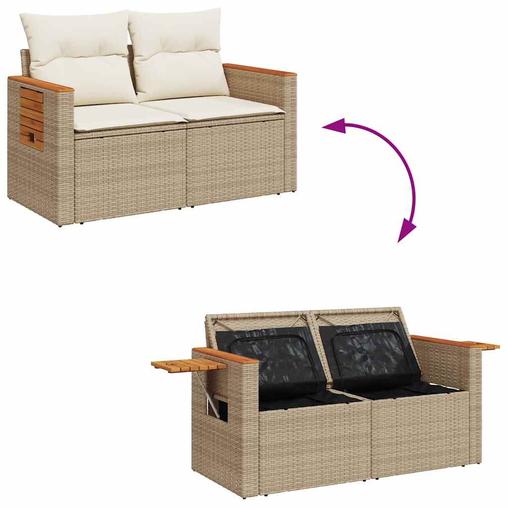 11-tlg. Garten-Sofagarnitur mit Kissen Beige Poly Rattan Akazie