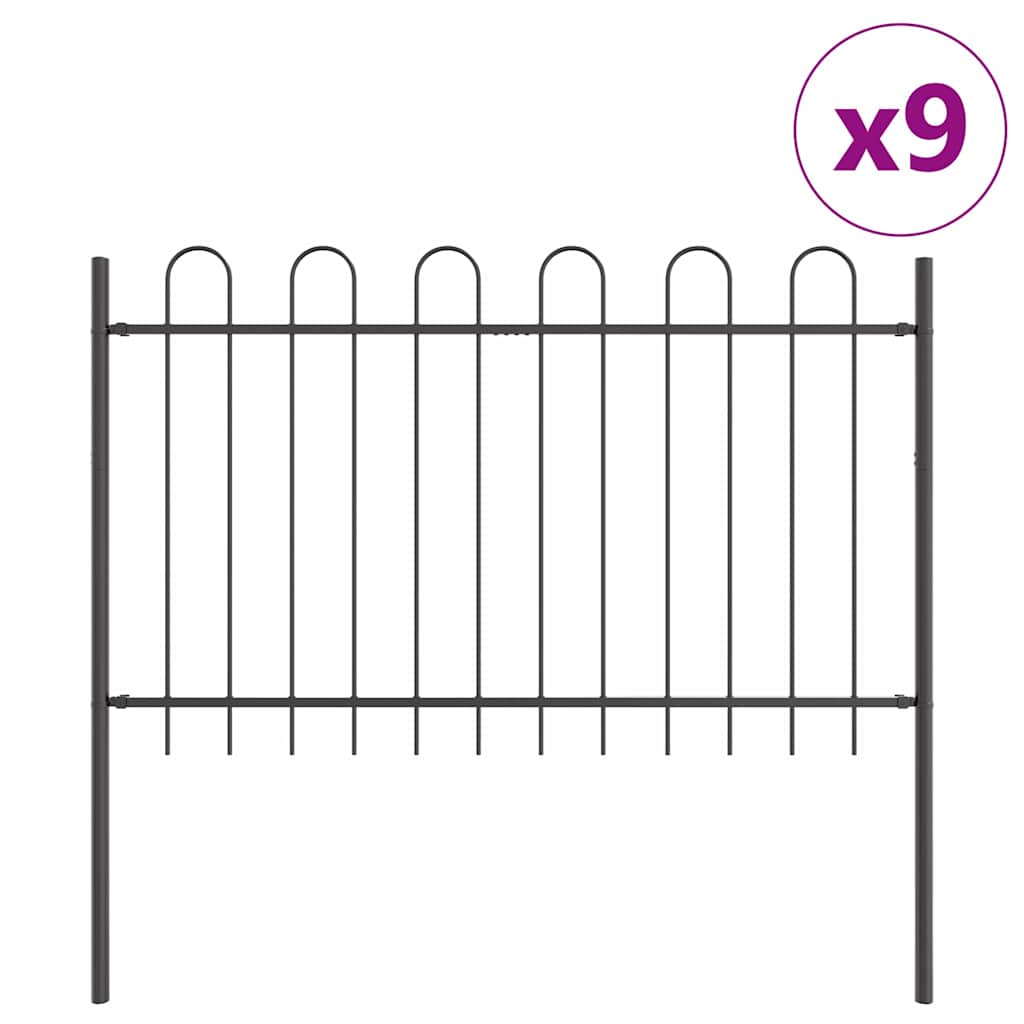 Gartenzaun 9 pcs Grau 15,3 x 0,8 m Pulverbeschichteter Stahl