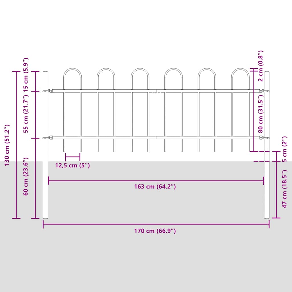 Gartenzaun 9 pcs Grau 15,3 x 0,8 m Pulverbeschichteter Stahl