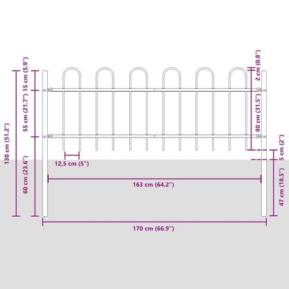 Gartenzaun 9 pcs Grau 15,3 x 0,8 m Pulverbeschichteter Stahl