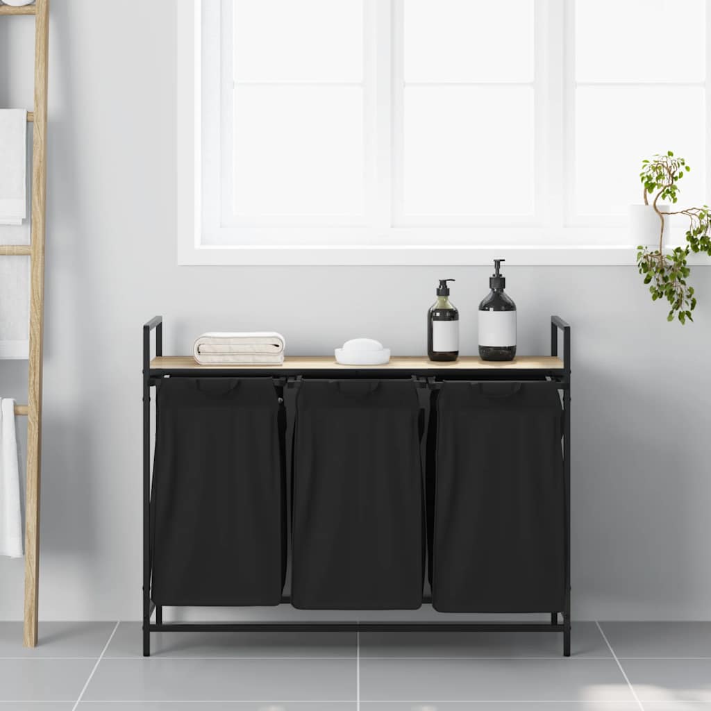 Wäschekorb 3 Fächer mit Ablage Sonoma-Eiche