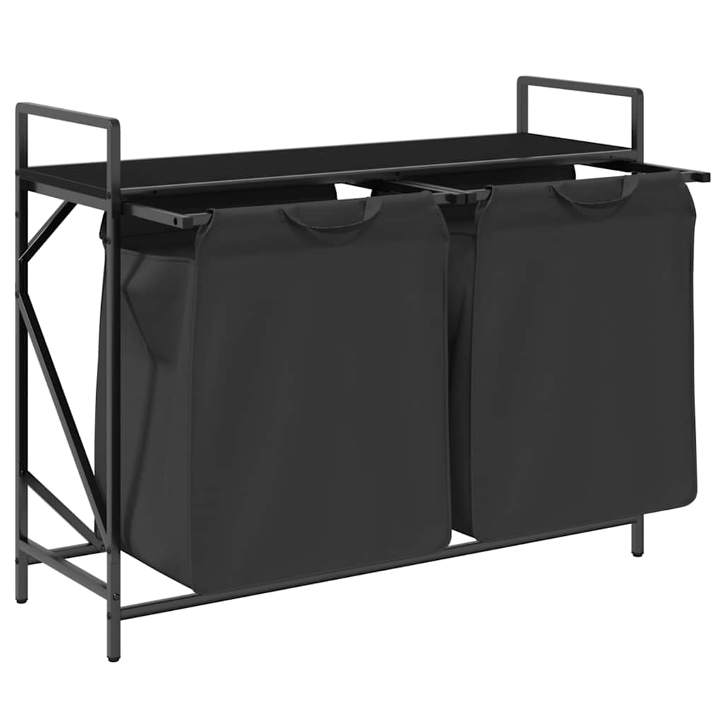 Wäschekorb 2 Fächer mit Ablage Schwarz Eichen-Optik