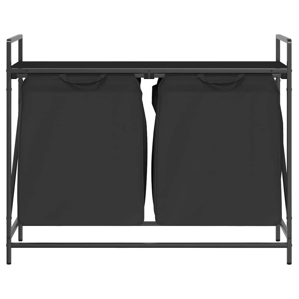 Wäschekorb 2 Fächer mit Ablage Schwarz Eichen-Optik