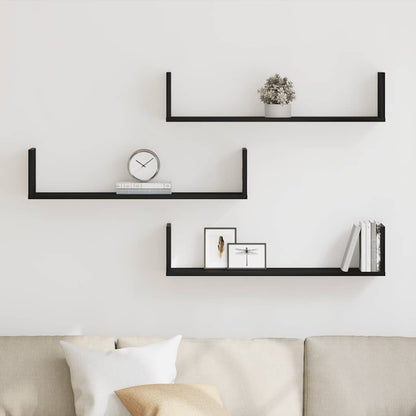 Wandregale 3 Stk. Schwarz Eichen-Optik 80x18x18cm Holzwerkstoff