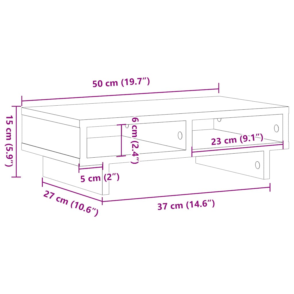 Monitorständer Schwarz Eichen-Optik 50x27x15 cm Holzwerkstoff
