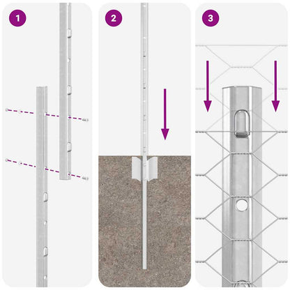 Zaun mit Pfosten Silber 1,2 x 50 m Stahl