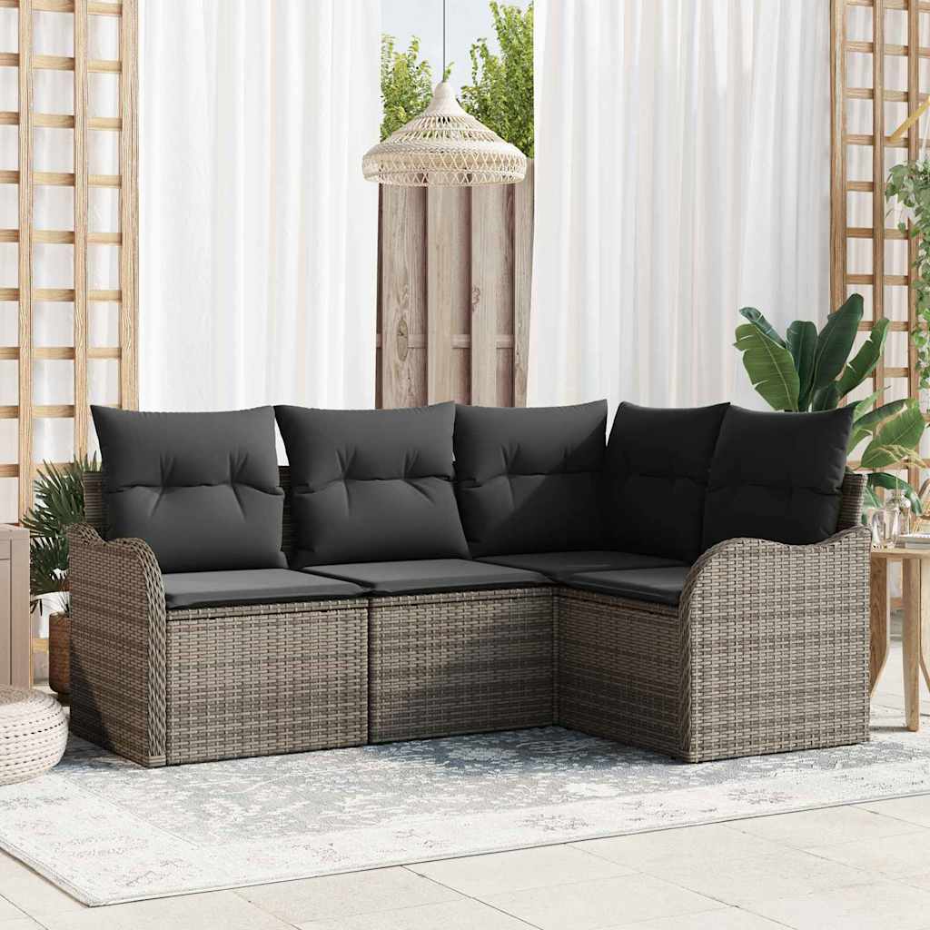 Gartensofa-set 4 pcs Grau Poly-Rattan