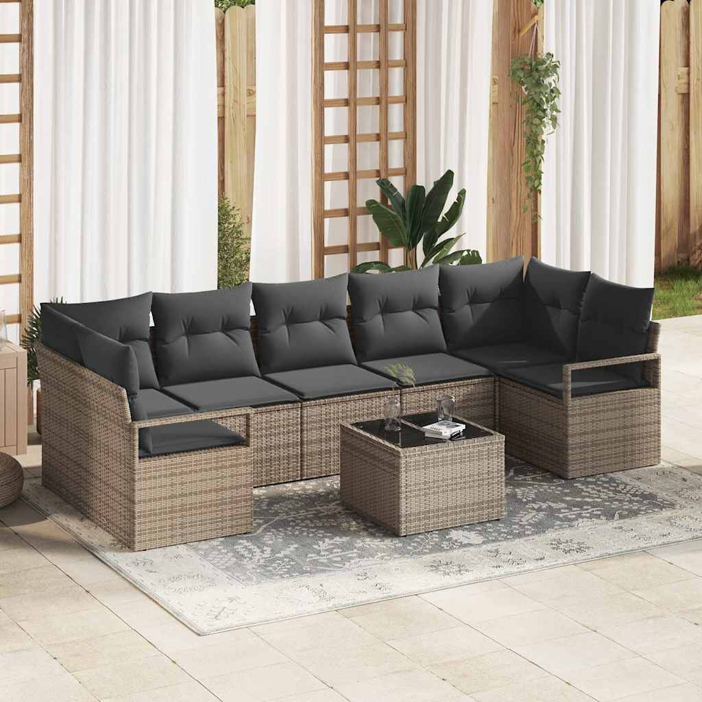 Sofa Set mit Kissen 8 pcs Grau Poly Rattan