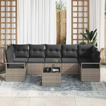 Sofa Set mit Kissen 8 pcs Grau Poly Rattan