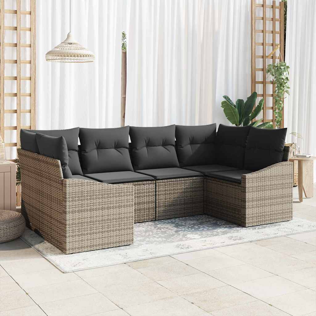 Sofa Set mit Kissen 6 pcs Grau Poly-Rattan