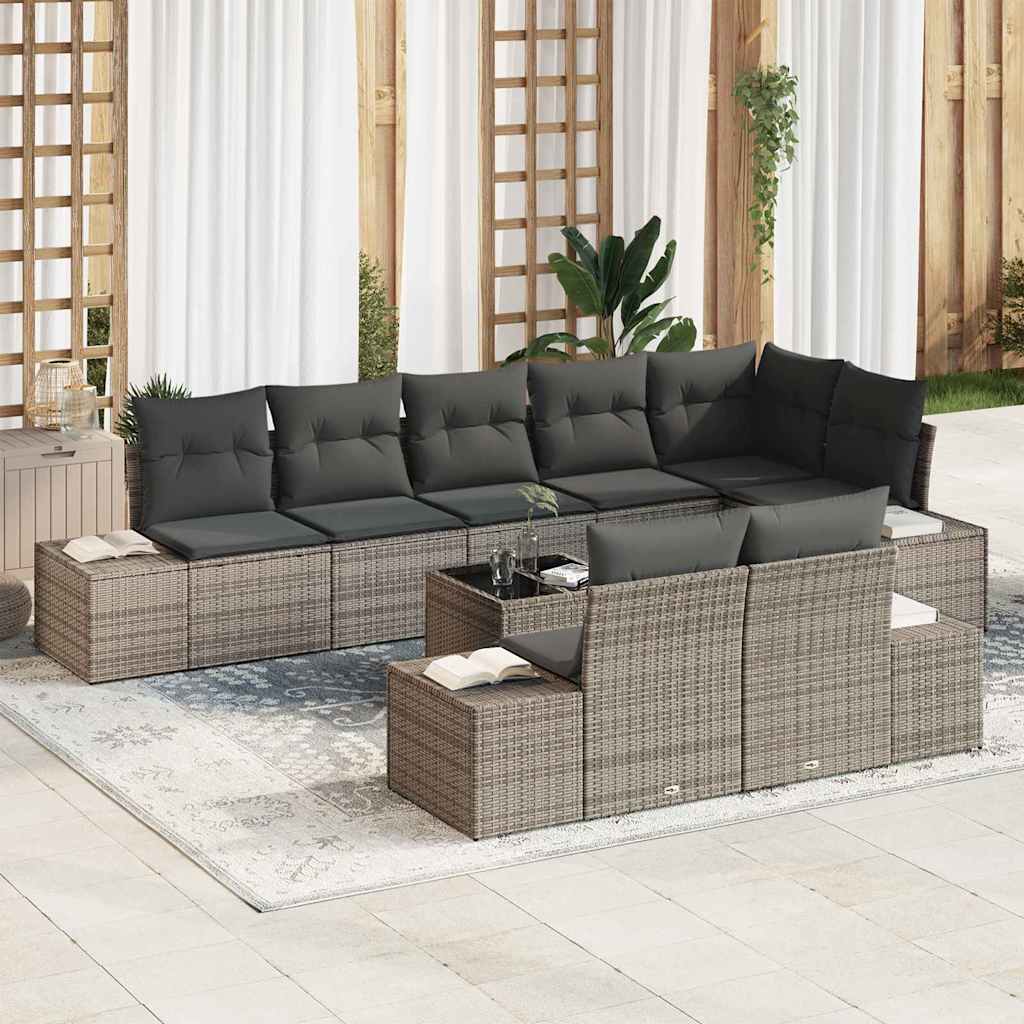 Gartensofa-set mit Kissen 9 pcs Grau Poly-Rattan