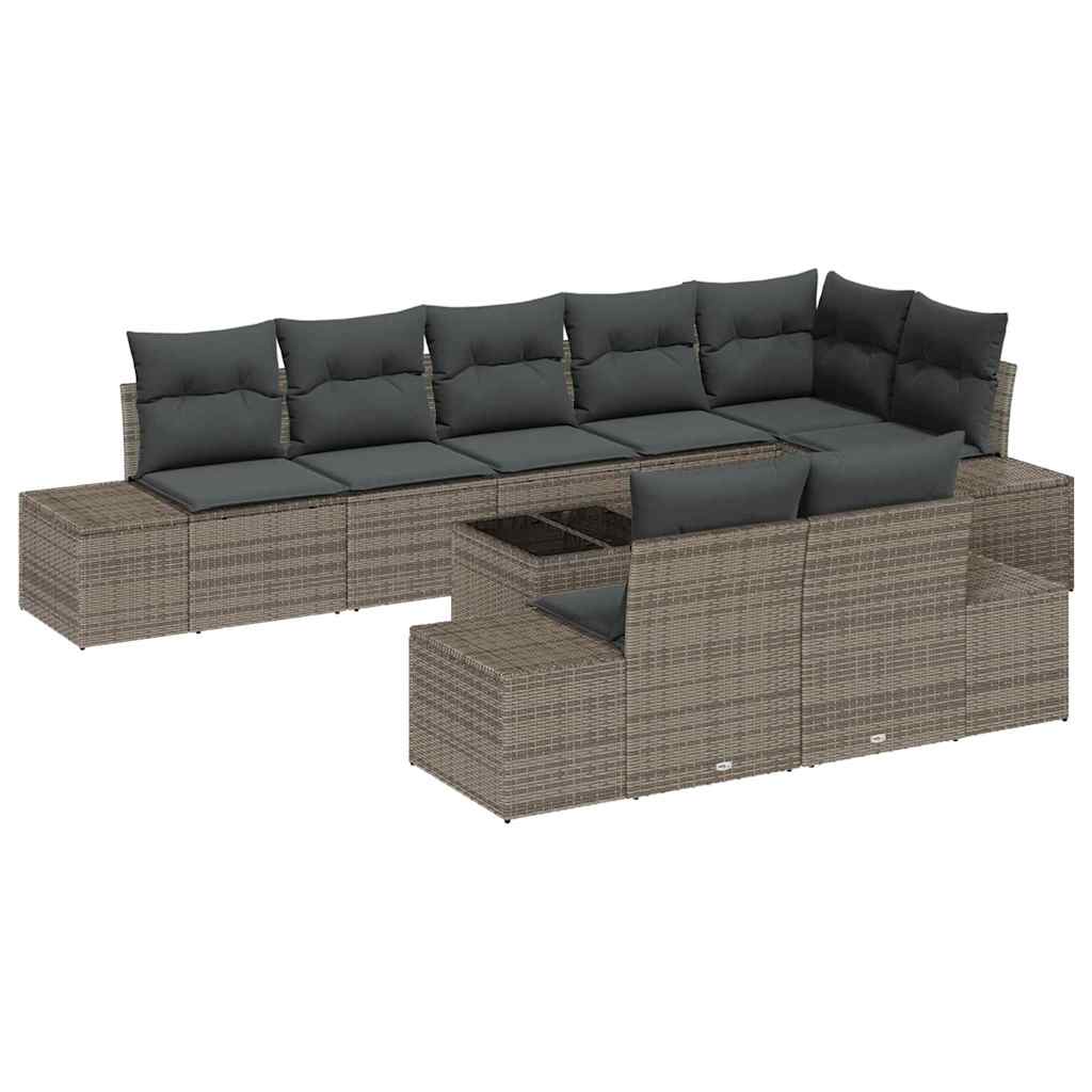 Gartensofa-set mit Kissen 9 pcs Grau Poly-Rattan