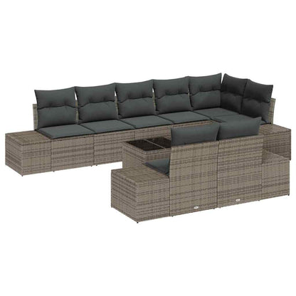 Gartensofa-set mit Kissen 9 pcs Grau Poly-Rattan
