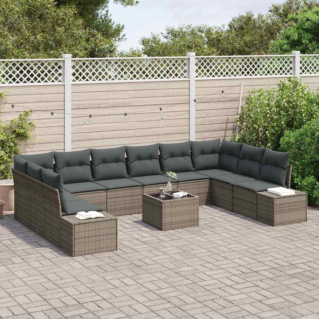 Gartensofa-set mit Kissen 11 pcs Grau Poly-Rattan
