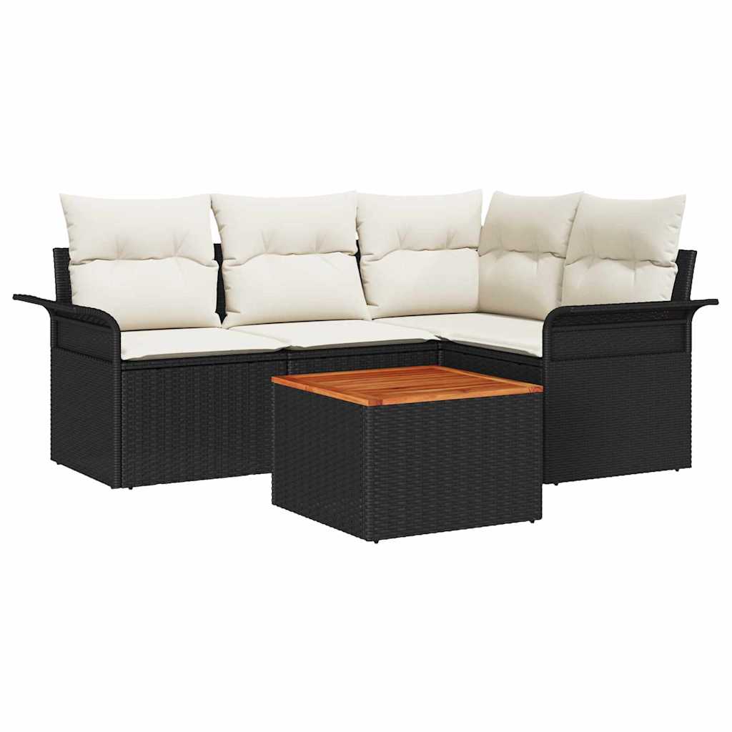 Gartensofa-set mit Kissen 5 pcs Schwarz Poly-Rattan