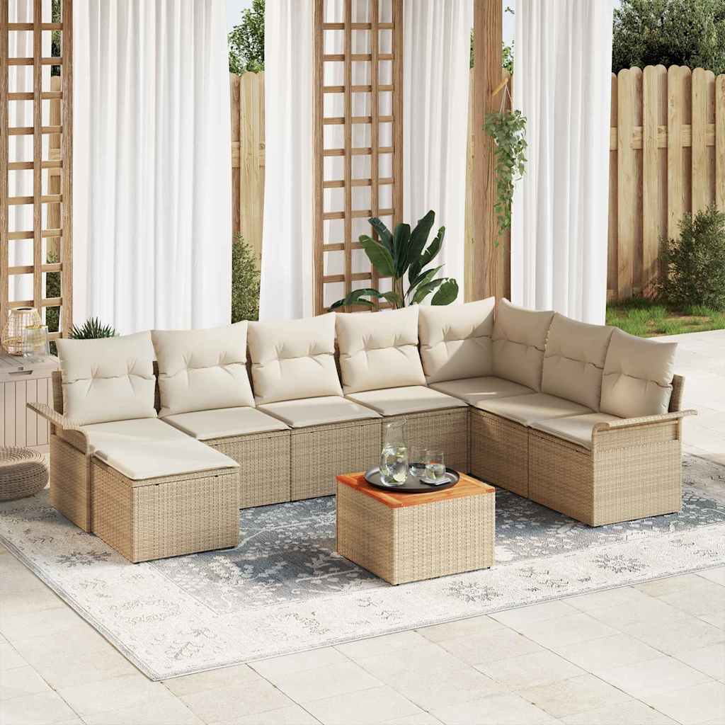 Gartensofa-set mit Kissen 9 pcs Beige Poly-Rattan
