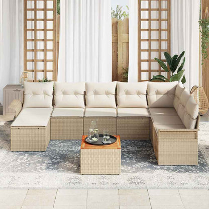 Gartensofa-set mit Kissen 9 pcs Beige Poly-Rattan
