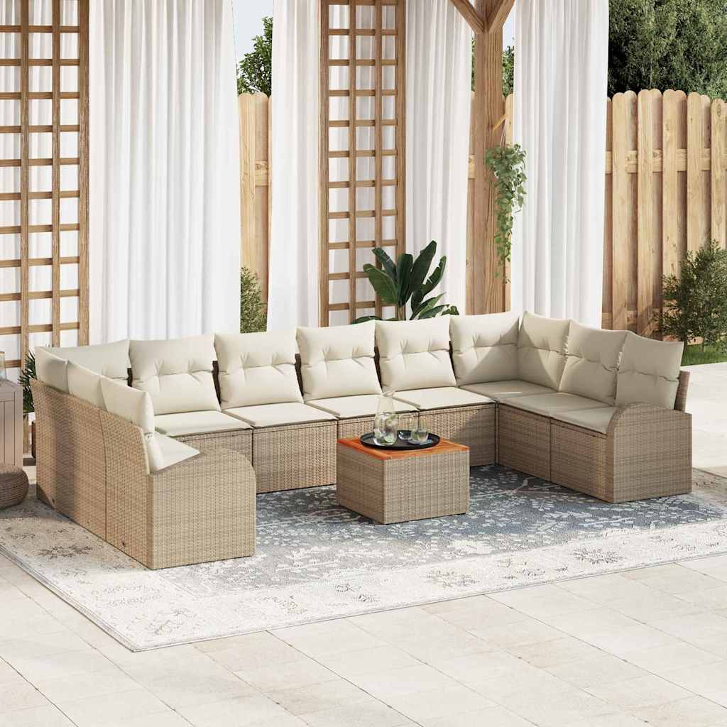 Gartensofa-set mit Kissen 11 pcs Beige Poly-Rattan
