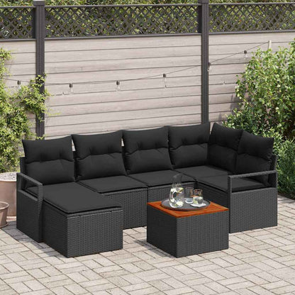 Gartensofa-set mit Kissen 7 pcs Schwarz Poly-Rattan