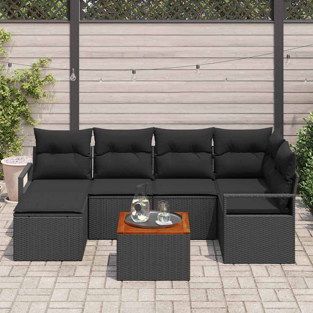 Gartensofa-set mit Kissen 7 pcs Schwarz Poly-Rattan