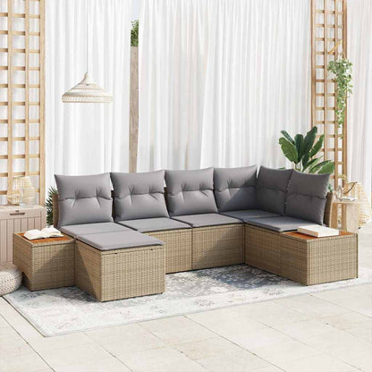 Gartensofa-set mit Kissen 6 pcs Beige Poly-Rattan