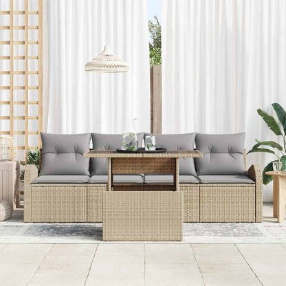 Gartensofa-set mit Kissen 5 pcs Beige Poly-Rattan