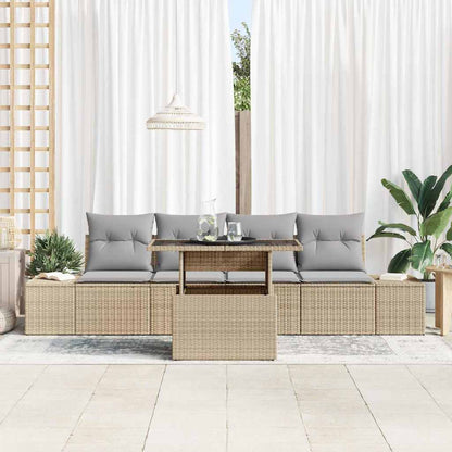 Sofa Set mit Kissen 5 pcs Beige und Hellgrau Poly-Rattan