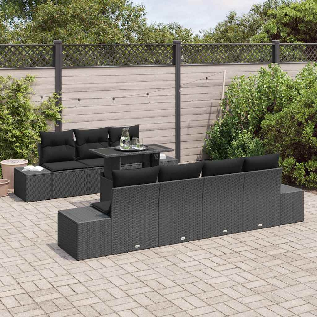 Sofa Set mit Kissen 8 pcs Schwarz Poly-Rattan