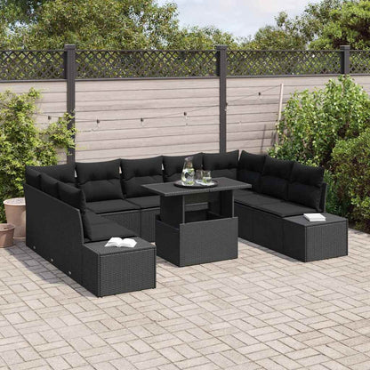 Gartensofa-set mit Kissen 10 pcs Schwarz Poly-Rattan