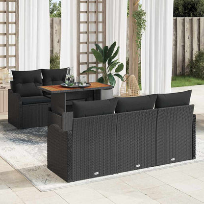 Gartensofa-set mit Kissen 6 pcs Schwarz Poly-Rattan