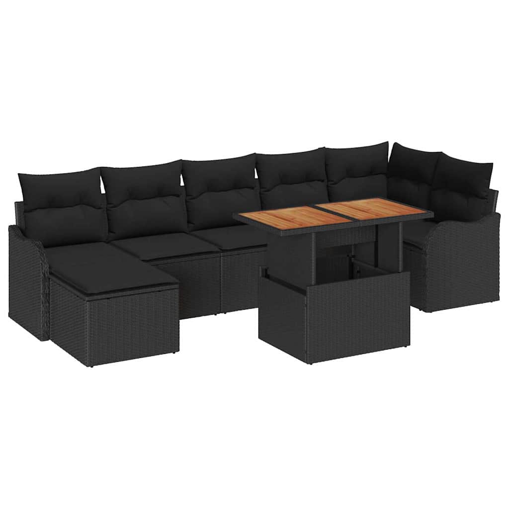Garten-Sofa-Set mit Kissen mit Speicher 8 pcs Schwarz