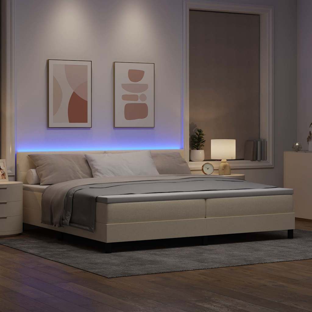 Boxspringbett mit Matratze mit LED Creme 200 x 200 cm Stoff