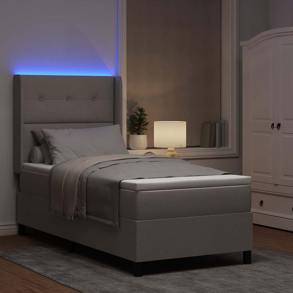 LED Boxspringbett mit Matratze Taupe 90 x 200 cm Stoff