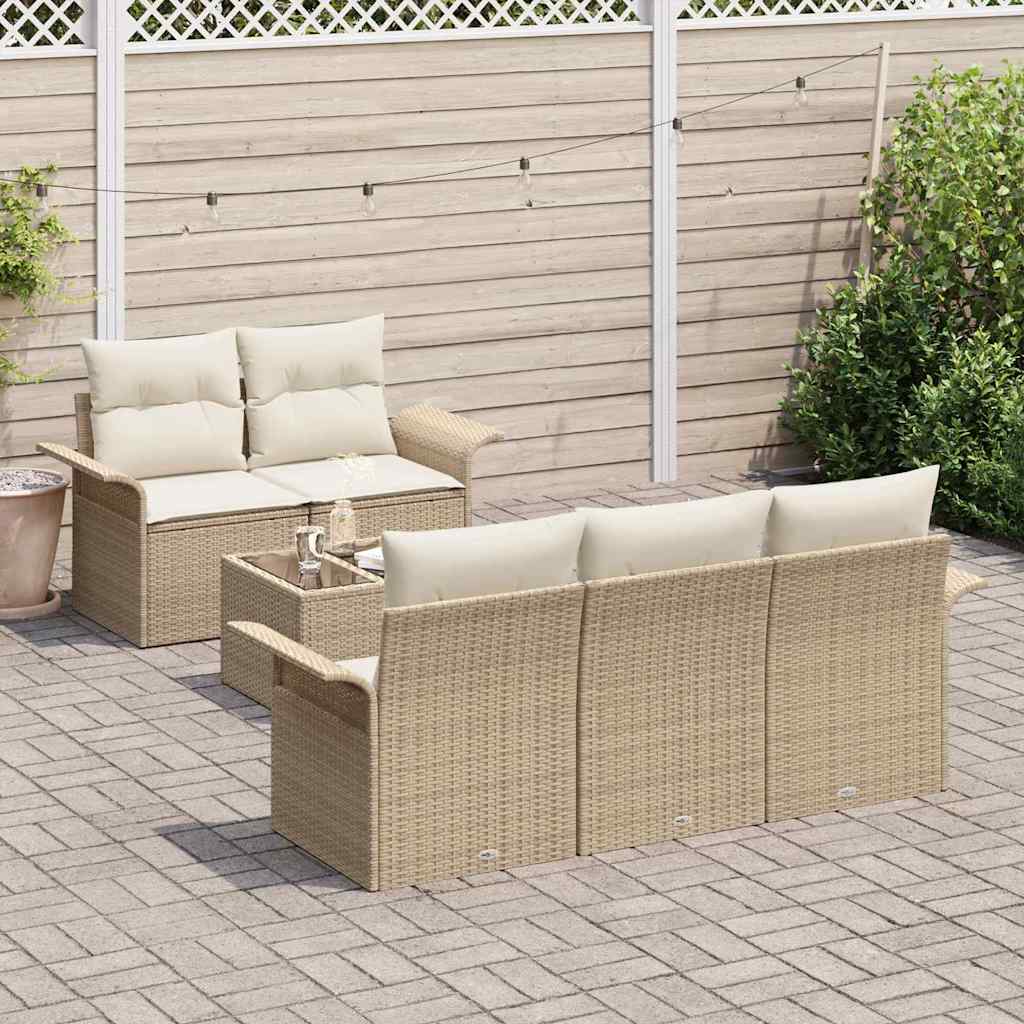 Garten-Sofa-Set mit Kissen mit Speicher 6 pcs Beige und Creme