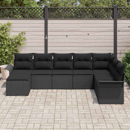 Garten-Sofa-Set mit Kissen 8 pcs Schwarz Poly Rattan