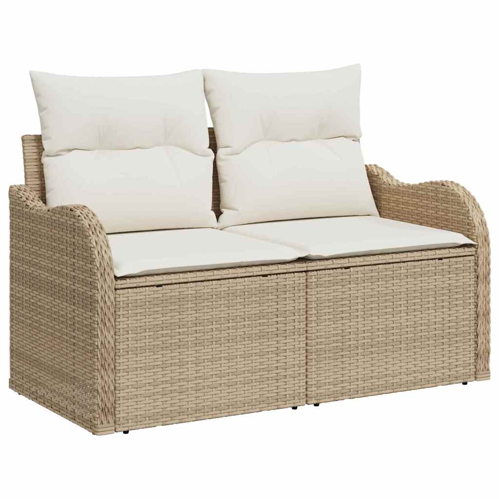 Garten-Sofa-Set mit Kissen 7 pcs Beige und Weiß Poly Rattan