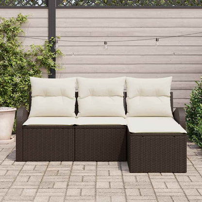 Sofa Set mit Kissen 4 pcs Braun und Weiß Poly-Rattan