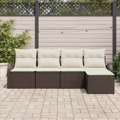 Sofa Set mit Kissen 5 pcs Braun und Weiß Poly-Rattan