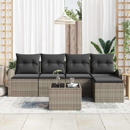 Sofa Set mit Kissen mit Speicher 6 pcs Grau Poly-Rattan