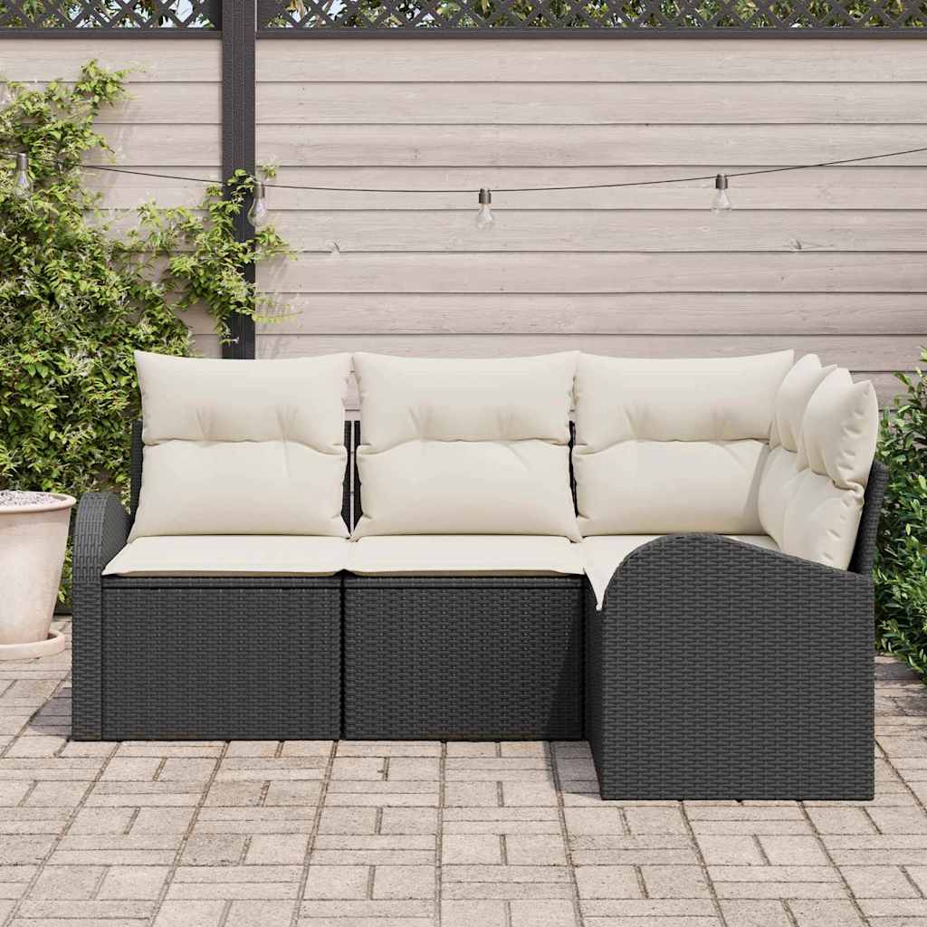 Gartensofa-set mit Kissen 4 pcs Schwarz und Weiß Poly-Rattan