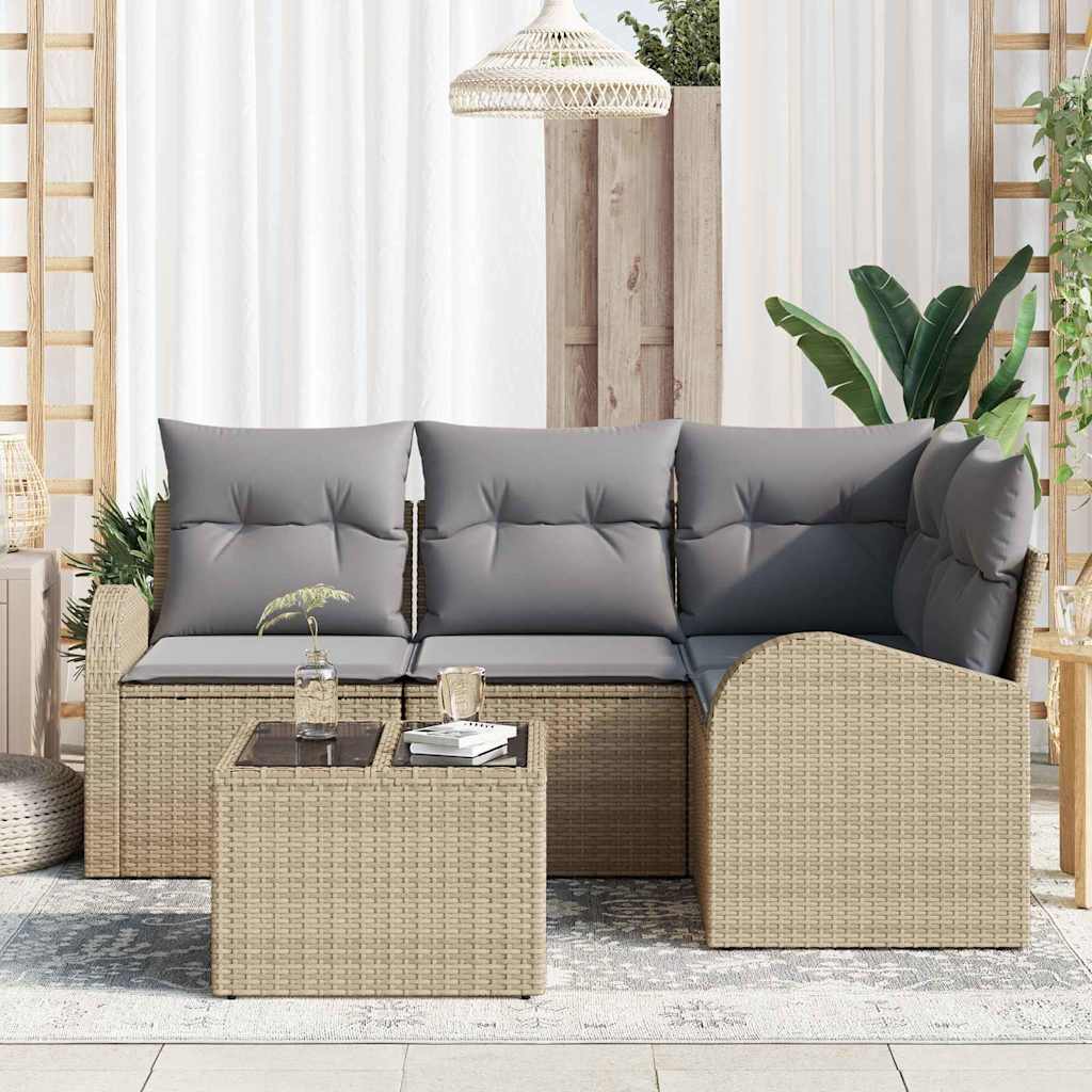 Gartensofa-set mit Kissen 5 pcs Beige und hellgrau Poly-Rattan