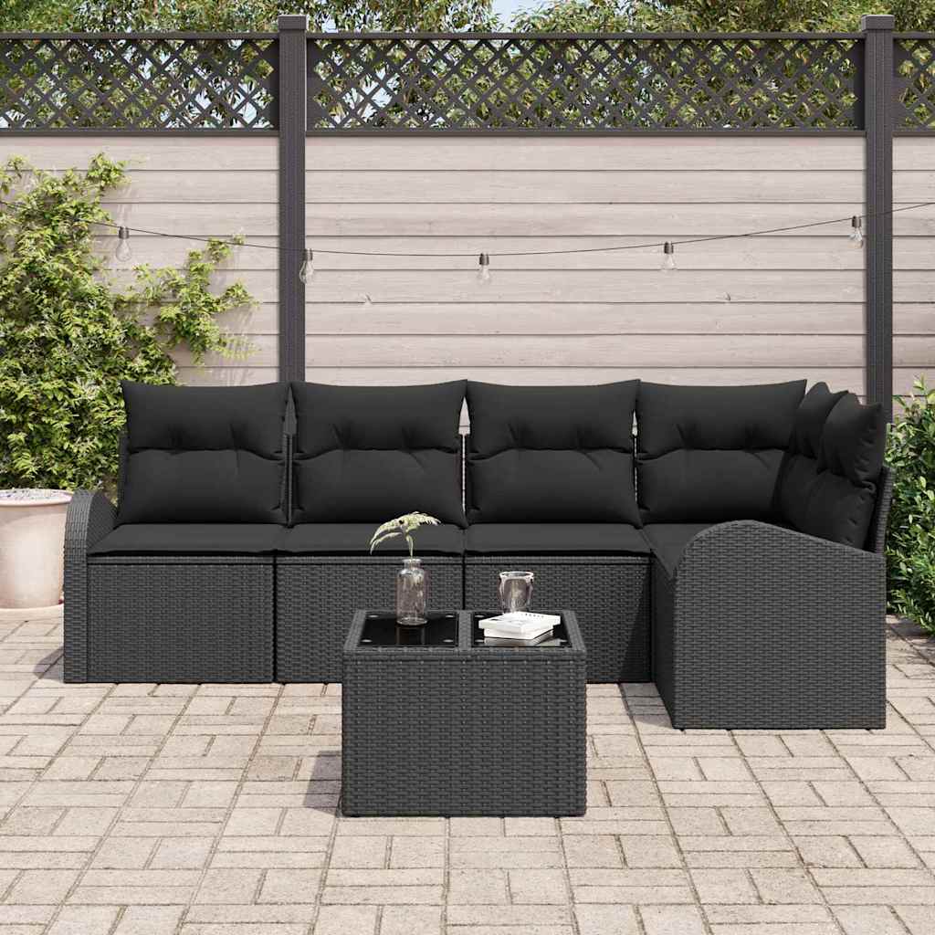 Gartensofa-set mit Kissen 6 pcs Schwarz Poly-Rattan