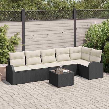 Gartensofa-set mit Kissen 7 pcs Schwarz und Weiß Poly-Rattan